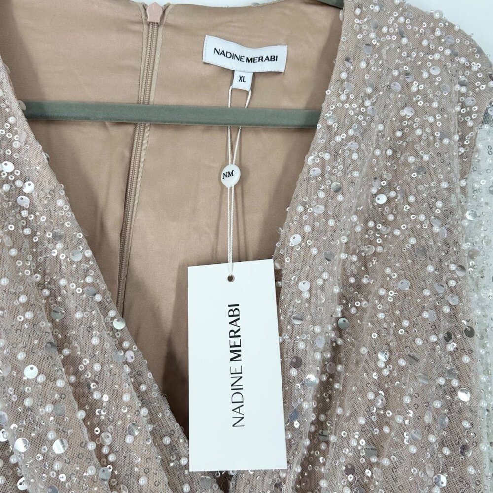 NWT Nadine Merabi Maya Beaded Long Sleeve Mini Dress XL/12 - Picture 8 of 11